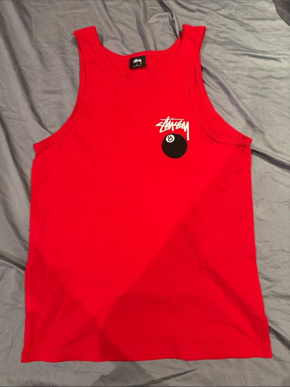 Stussy Red Tank Top with 8-Ball Chest Graphic
